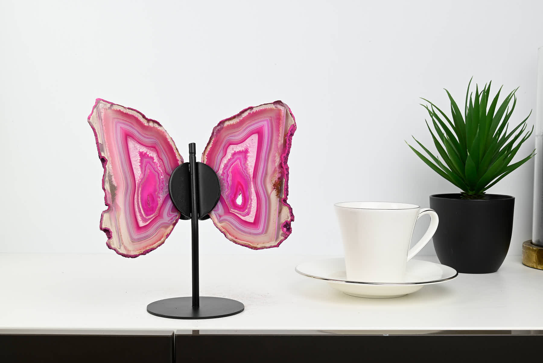 Pink Agate Butterfly on Stand - 0.48kg and 19cm Tall - #BUPINK-10015