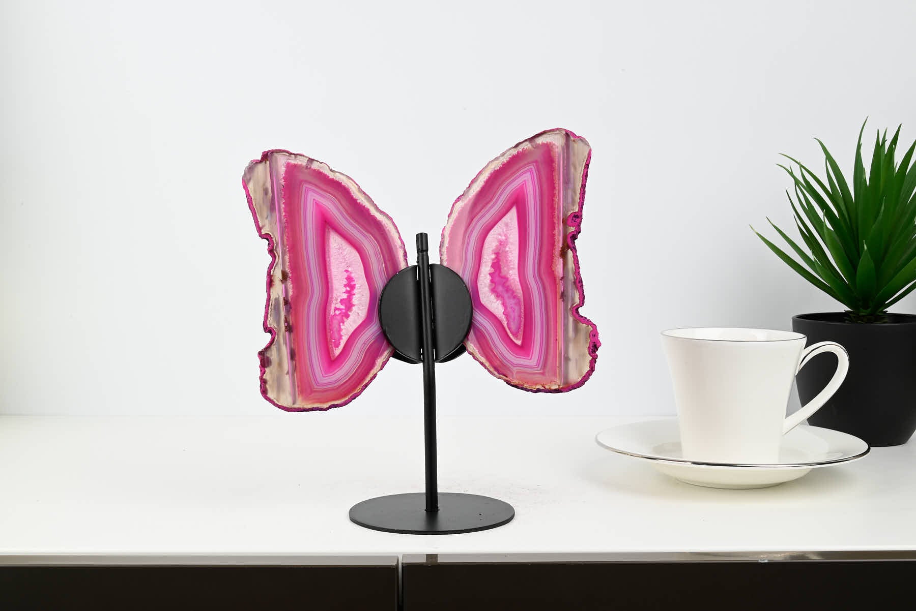 Pink Agate Butterfly on Stand - 0.76kg and 20cm Tall - #BUPINK-10012