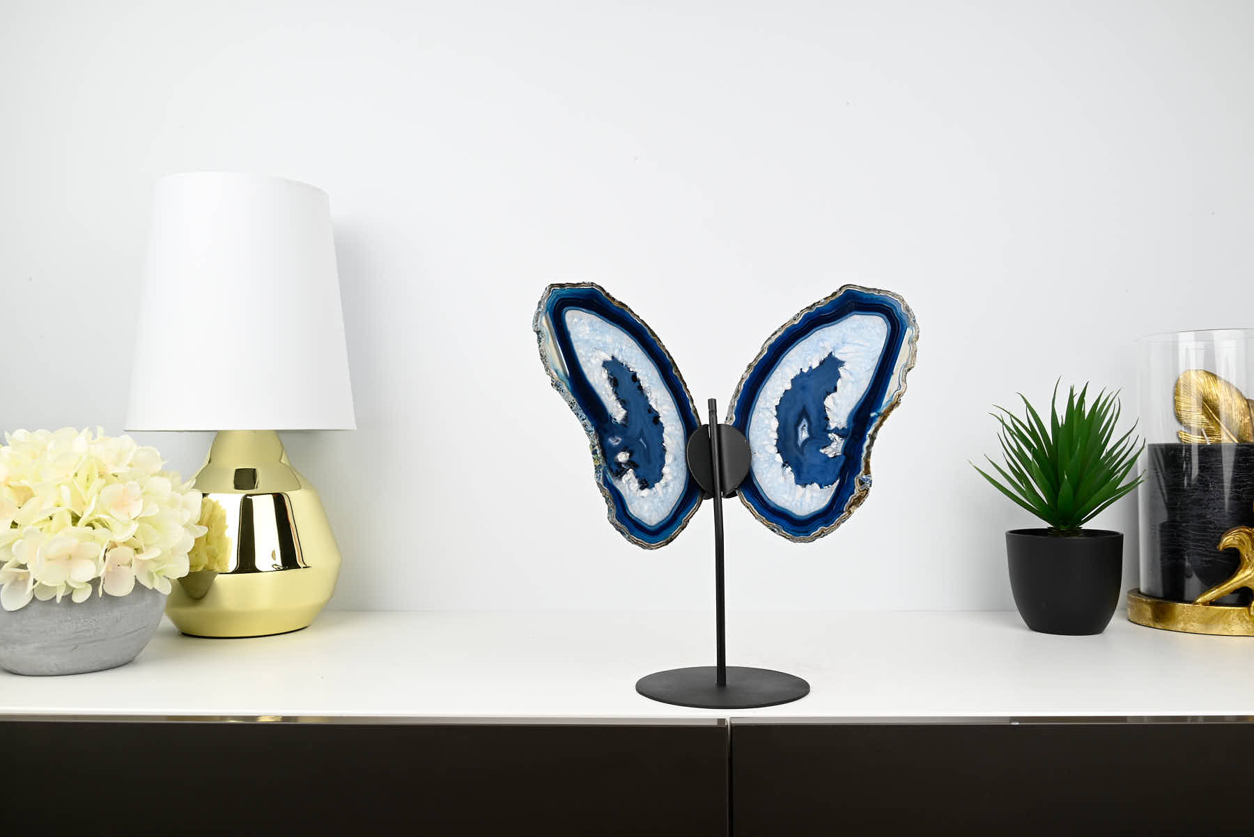 Blue Agate Butterfly on Stand - 0.72kg and 28cm Tall - #BUBLUE-10005