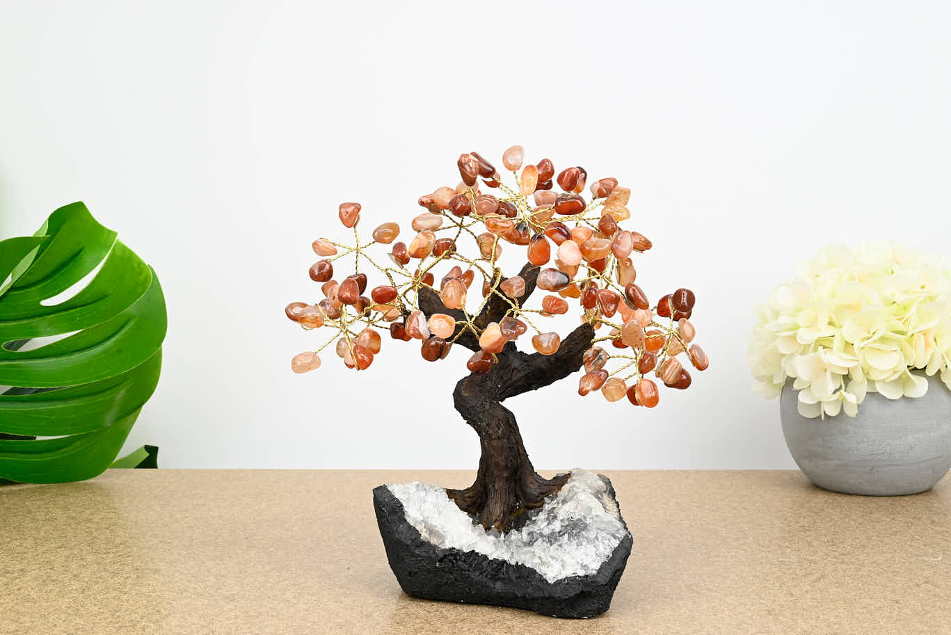 Handmade 25cm Tall Red Agate Gemstone Tree with Crystal base and 120 gems