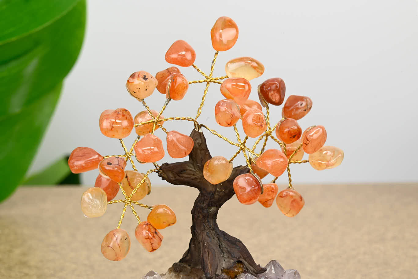 Handmade 13cm Tall Gemstone Tree with Amethyst base and 35 gems