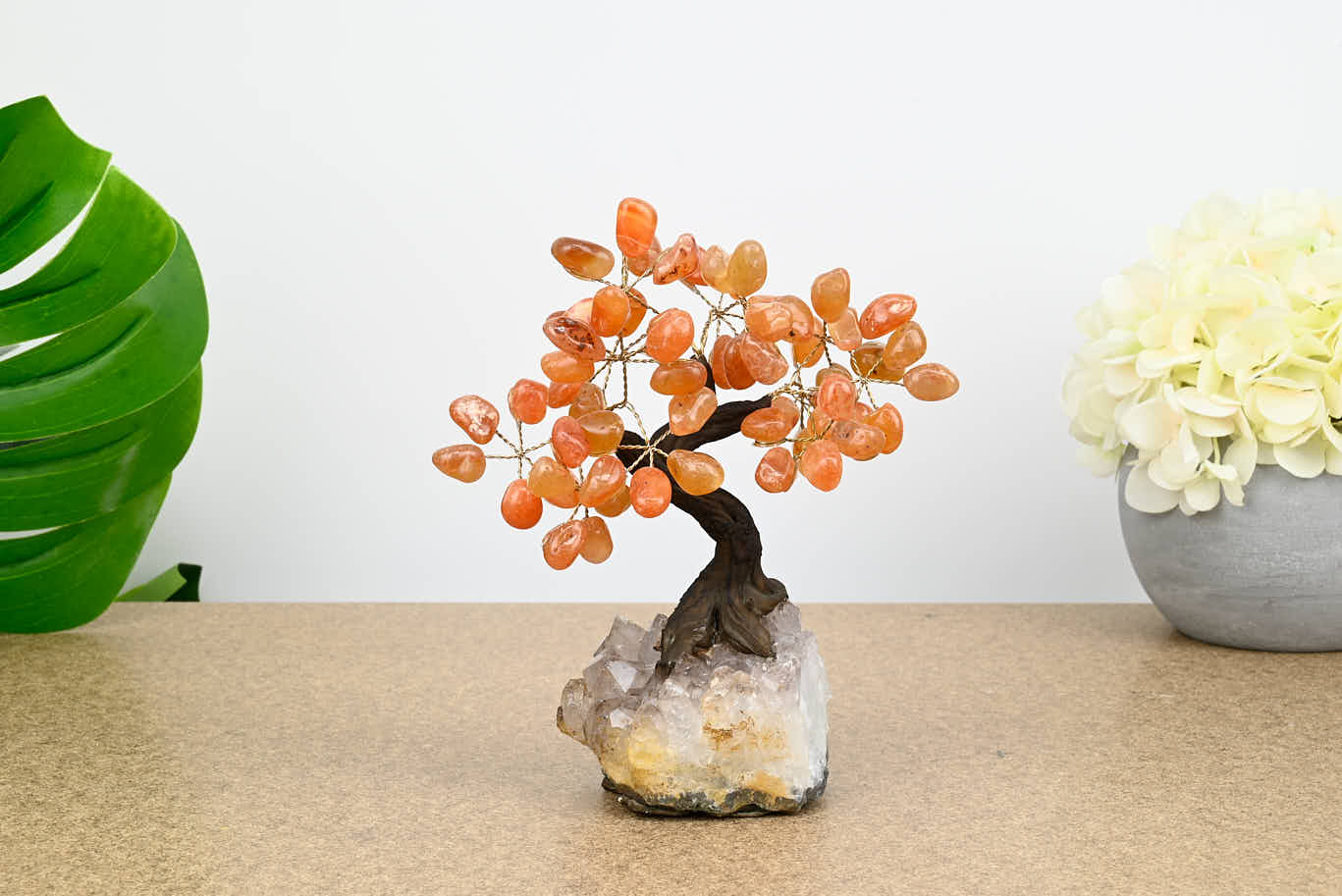 Handmade 19cm Tall Gemstone Tree with Amethyst base and 60 gems