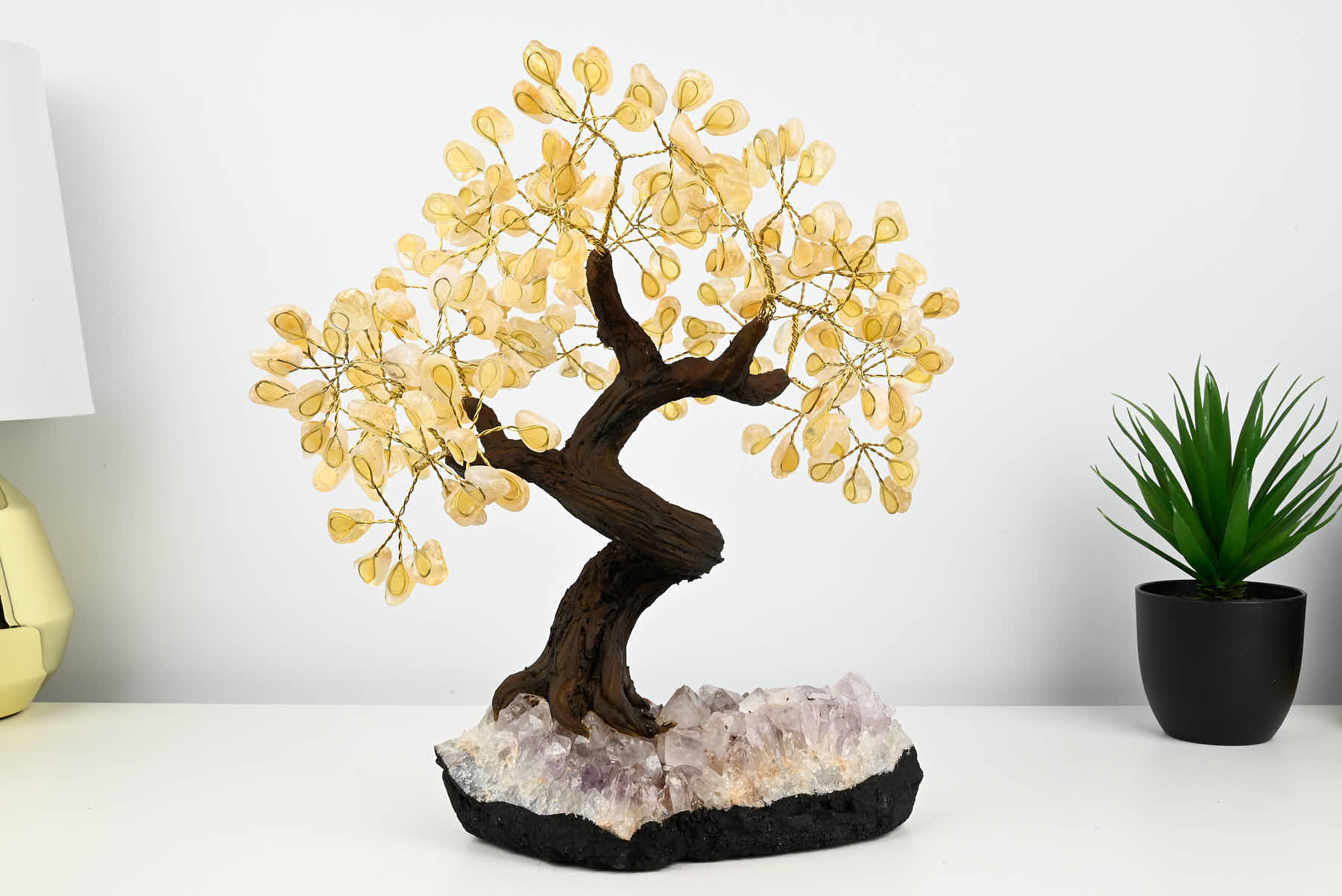 Handmade 36cm Tall Gemstone Tree with Amethyst base and 180 Citrine gems - #TRCITR-36001