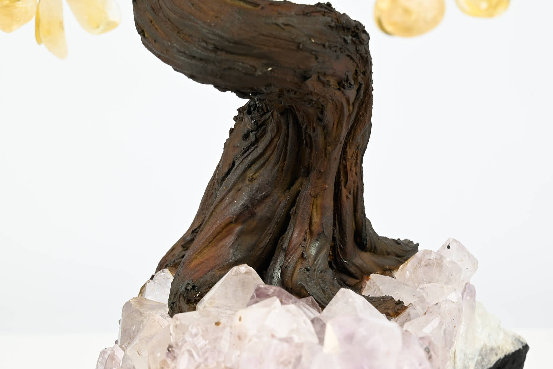 Handmade 36cm Tall Gemstone Tree with Amethyst base and 180 Citrine gems - #TRCITR-36001