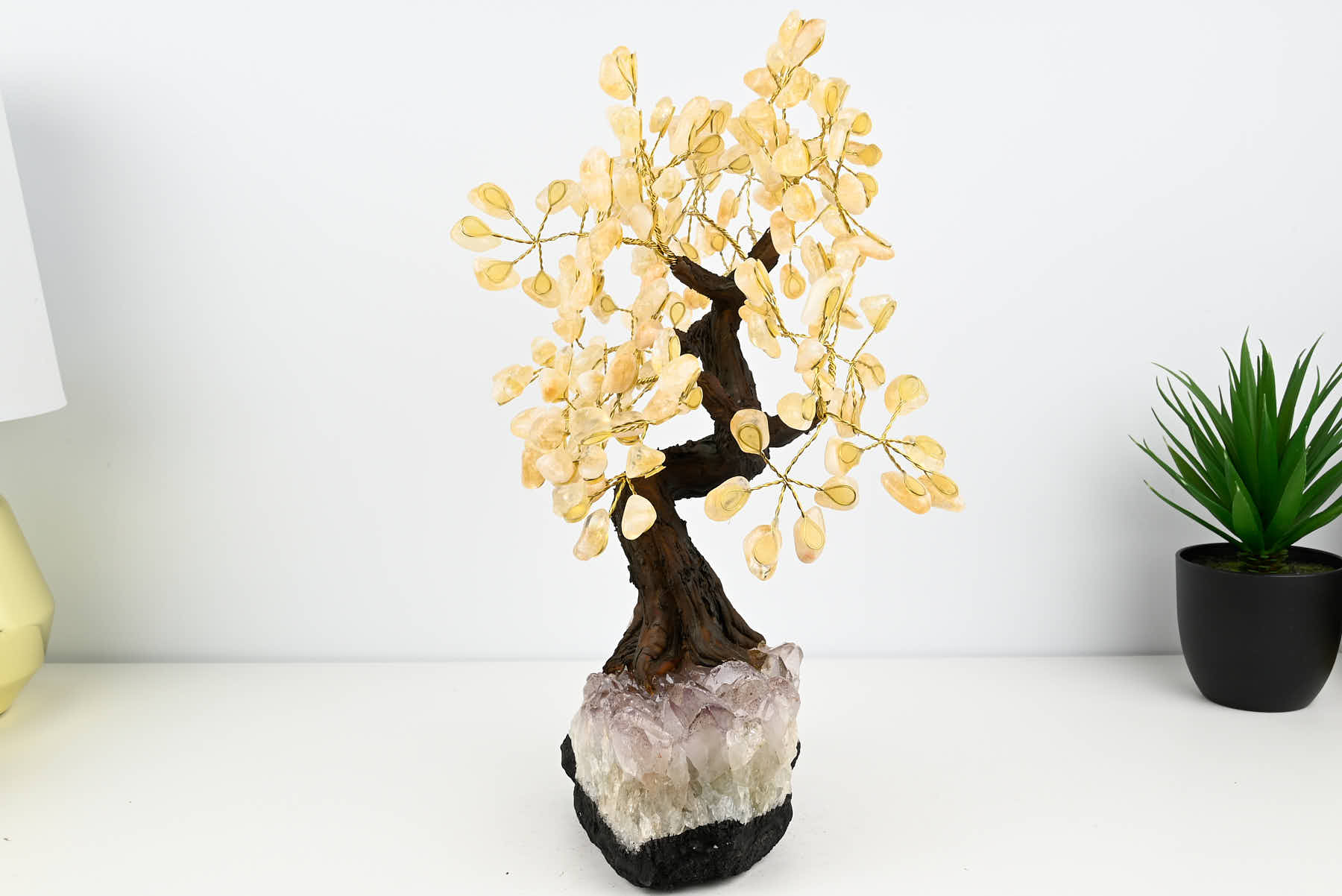 Handmade 37cm Tall Gemstone Tree with Amethyst base and 180 Citrine gems - #TRCITR-36002