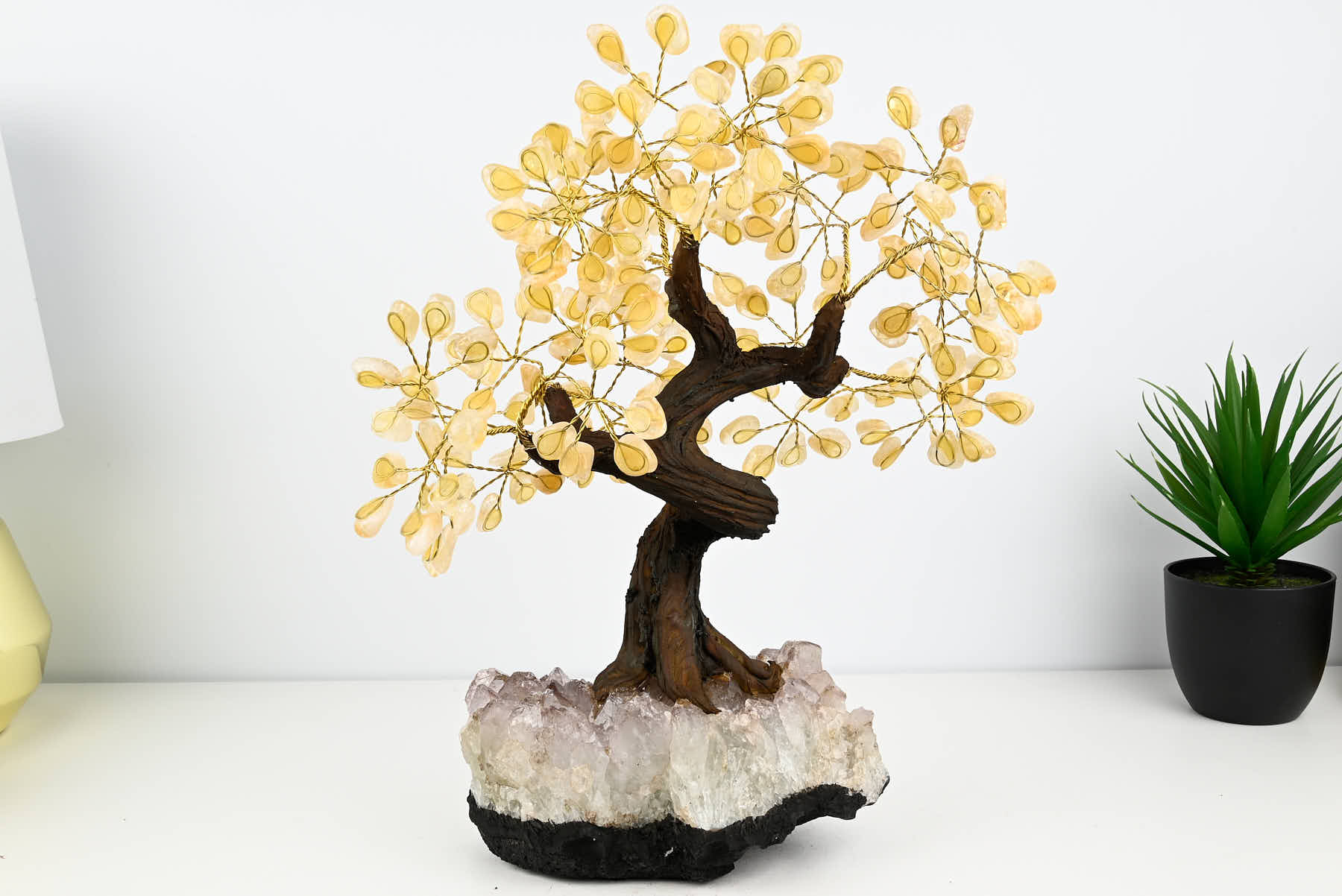 Handmade 37cm Tall Gemstone Tree with Amethyst base and 180 Citrine gems - #TRCITR-36002