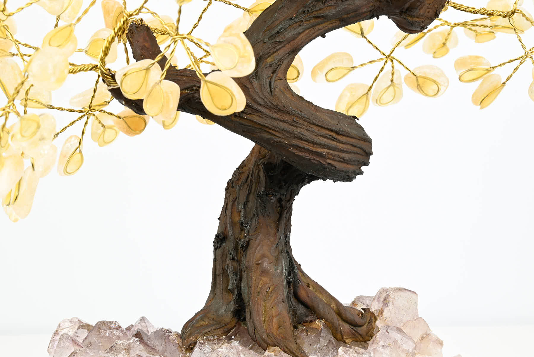 Handmade 37cm Tall Gemstone Tree with Amethyst base and 180 Citrine gems - #TRCITR-36002