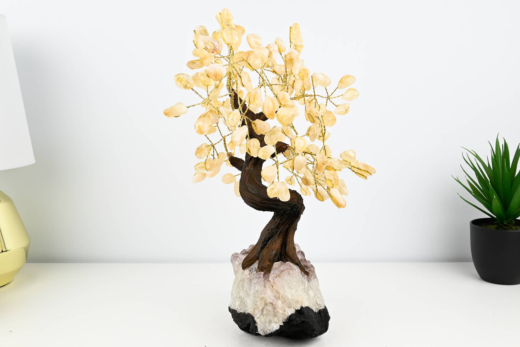 Handmade 37cm Tall Gemstone Tree with Amethyst base and 180 Citrine gems - #TRCITR-36002