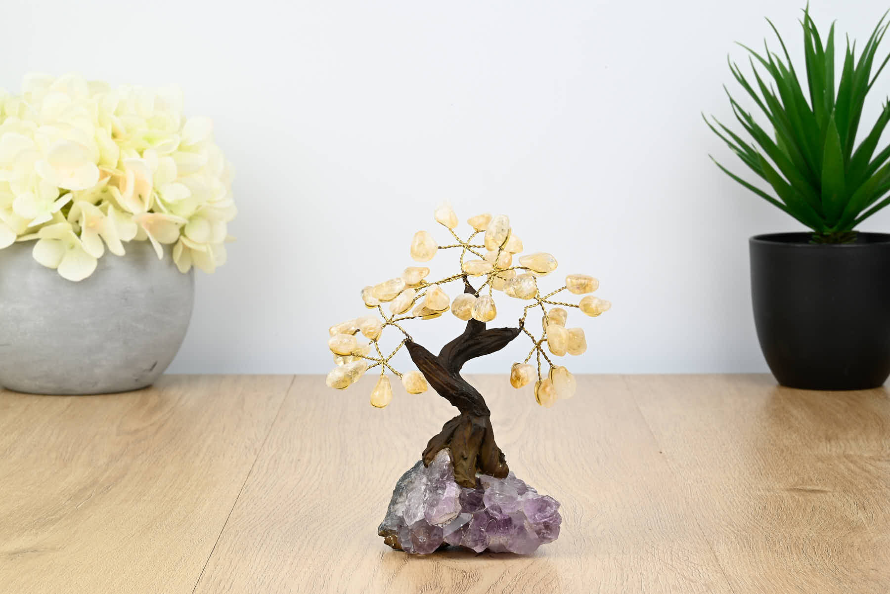 Handmade 13cm Tall Gemstone Tree with Amethyst base and 35 gems