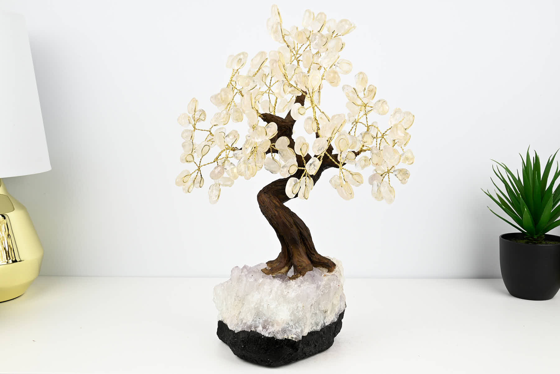 Handmade 38cm Tall Gemstone Tree with Amethyst base and 180 Clear Quartz gems - #TRCLEA-36002