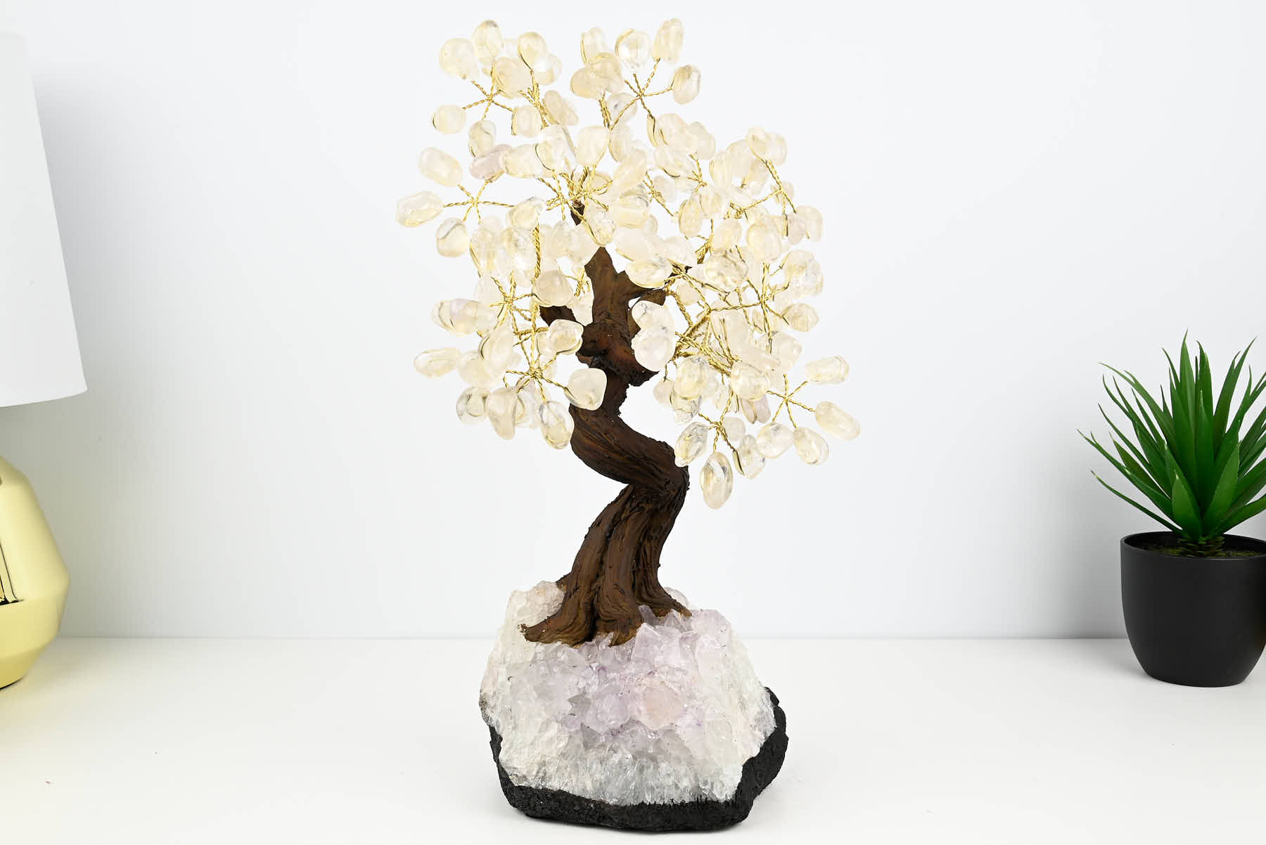 Handmade 38cm Tall Gemstone Tree with Amethyst base and 180 Clear Quartz gems - #TRCLEA-36002