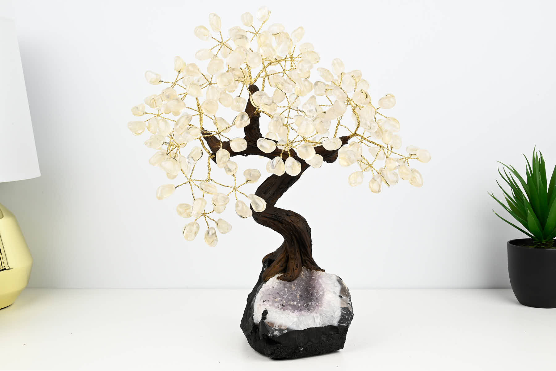 Handmade 39cm Tall Gemstone Tree with Amethyst base and 180 Clear Quartz gems - #TRCLEA-36003