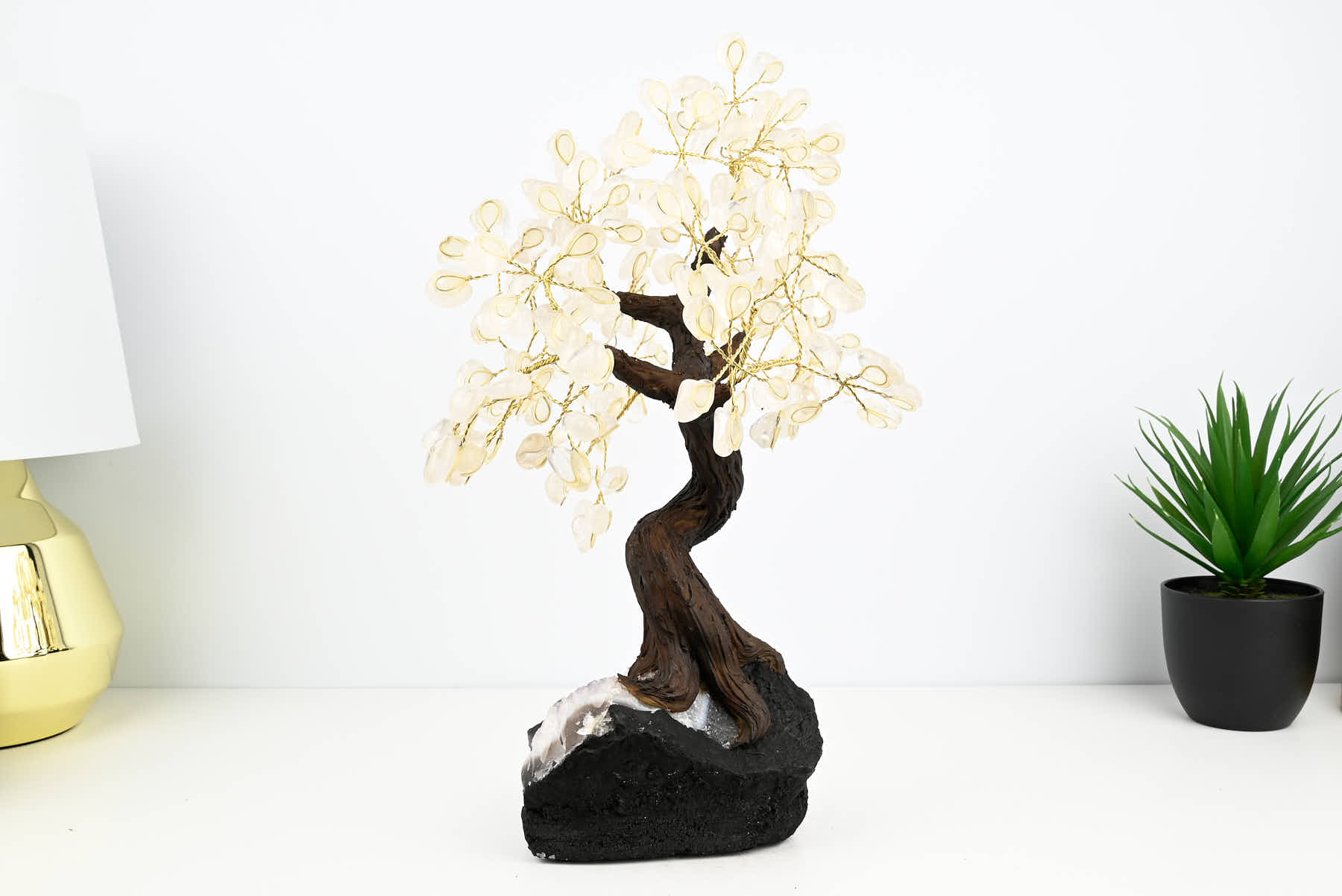 Handmade 39cm Tall Gemstone Tree with Amethyst base and 180 Clear Quartz gems - #TRCLEA-36003