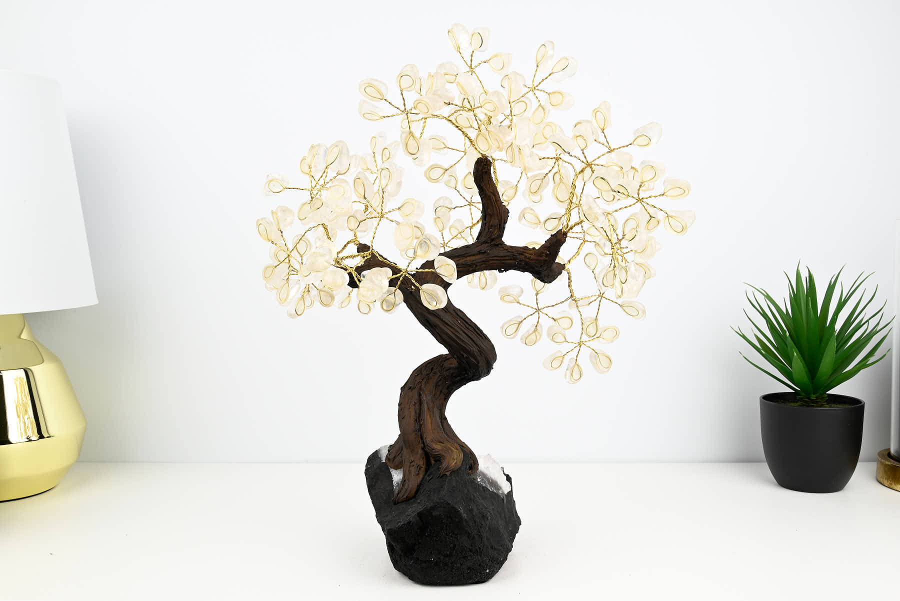 Handmade 39cm Tall Gemstone Tree with Amethyst base and 180 Clear Quartz gems - #TRCLEA-36003