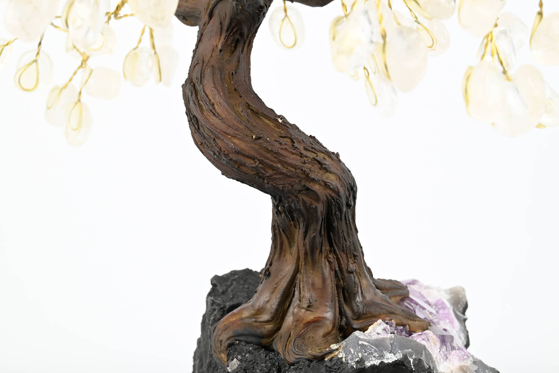 Handmade 39cm Tall Gemstone Tree with Amethyst base and 180 Clear Quartz gems - #TRCLEA-36004
