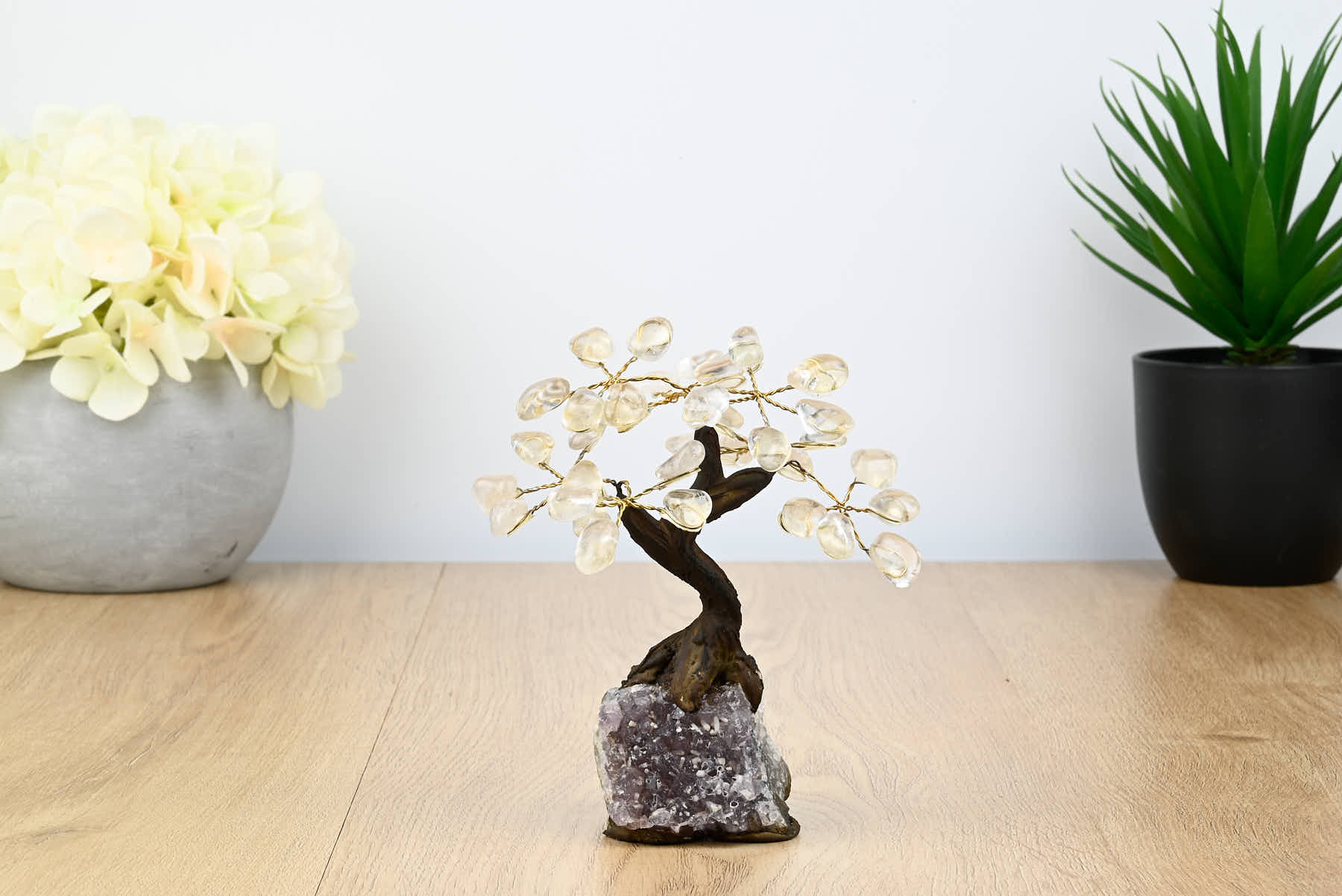 Handmade 13cm Tall Gemstone Tree with Amethyst base and 35 gems