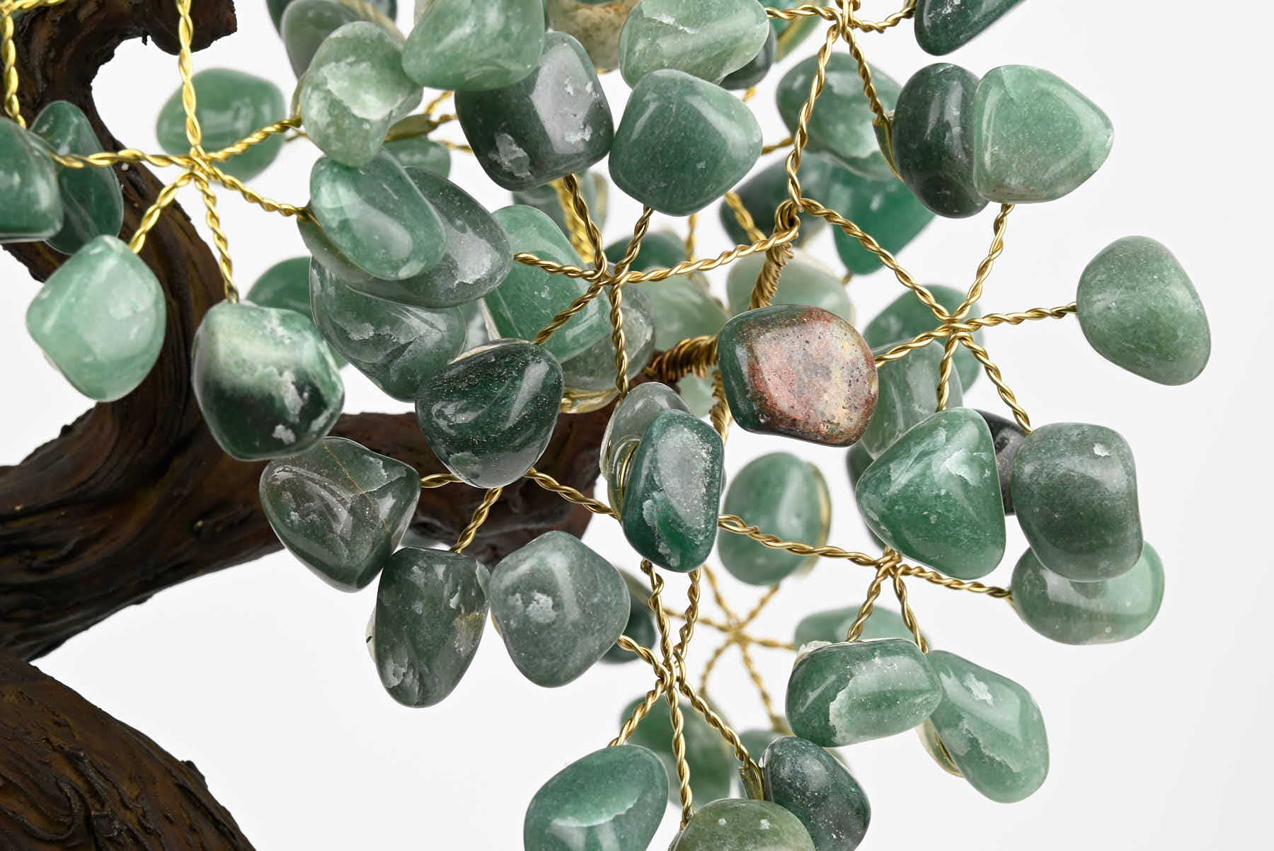 Handmade 37cm Tall Gemstone Tree with Amethyst base and 180 Green Quartz gems - #TRGREE-36002