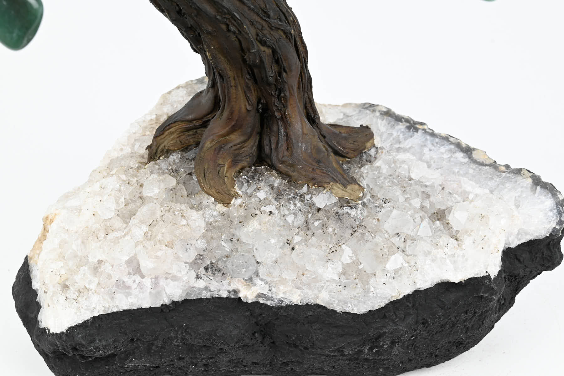 Handmade 36cm Tall Gemstone Tree with Amethyst base and 180 Green Quartz gems - #TRGREE-36003