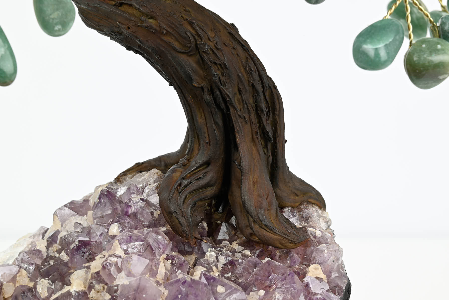 Handmade 37cm Tall Gemstone Tree with Amethyst base and 180 Green Quartz gems - #TRGREE-36002