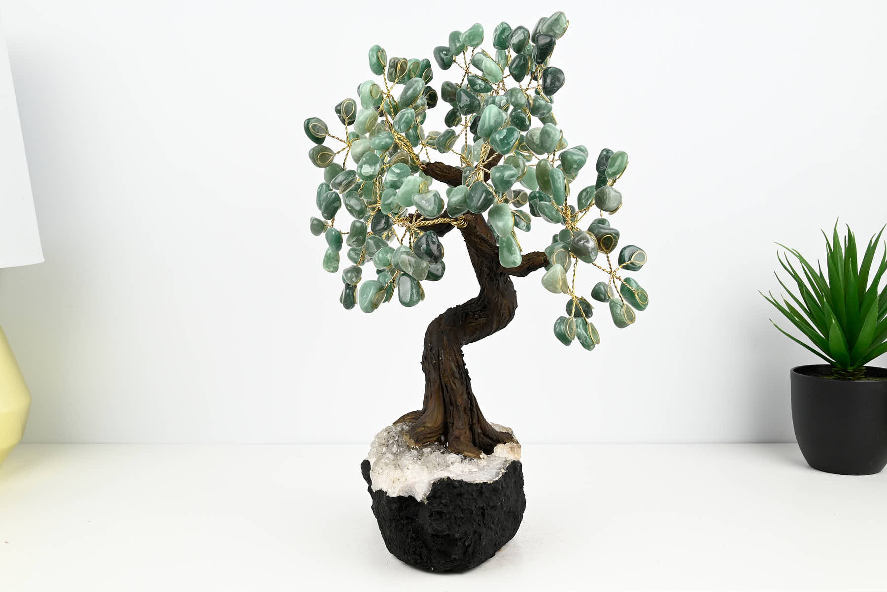 Handmade 36cm Tall Gemstone Tree with Amethyst base and 180 Green Quartz gems - #TRGREE-36003