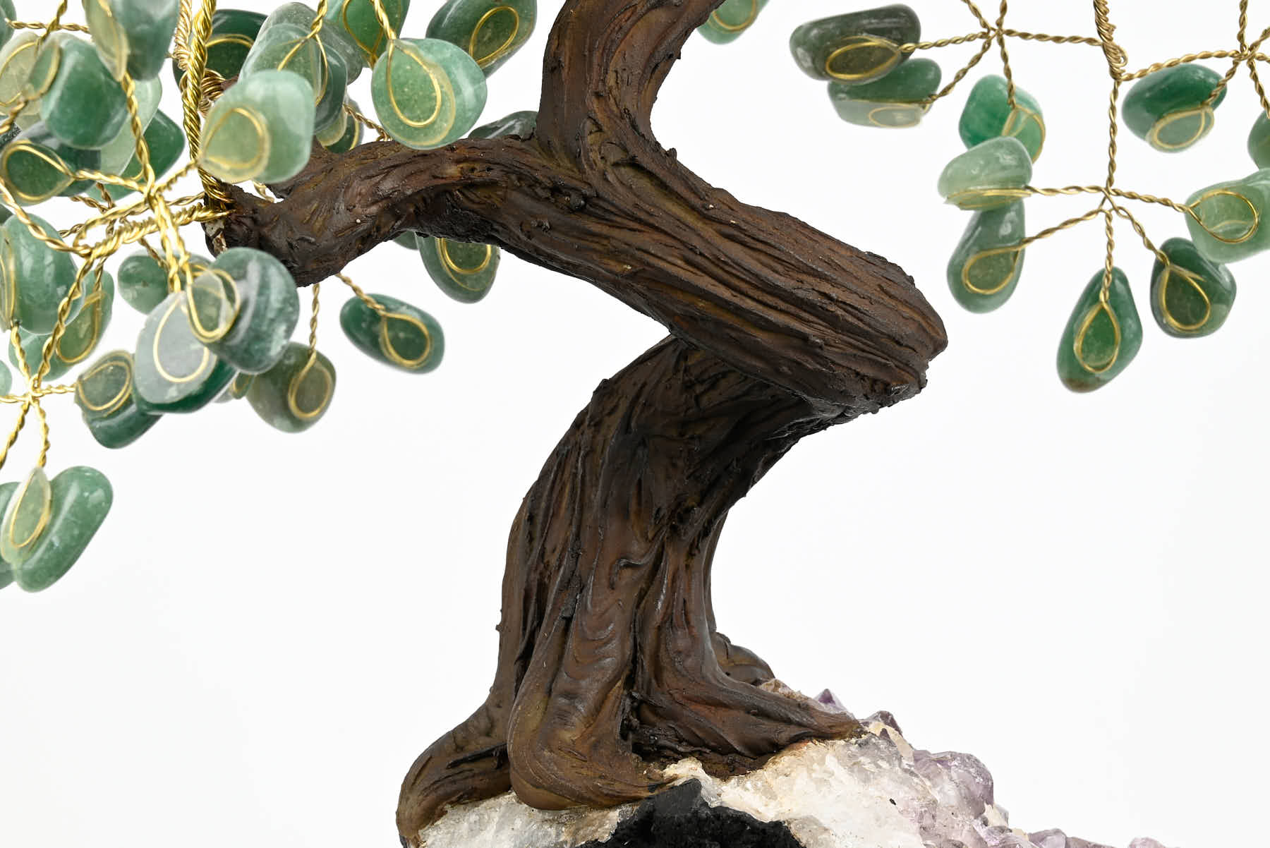 Handmade 37cm Tall Gemstone Tree with Amethyst base and 180 Green Quartz gems - #TRGREE-36002