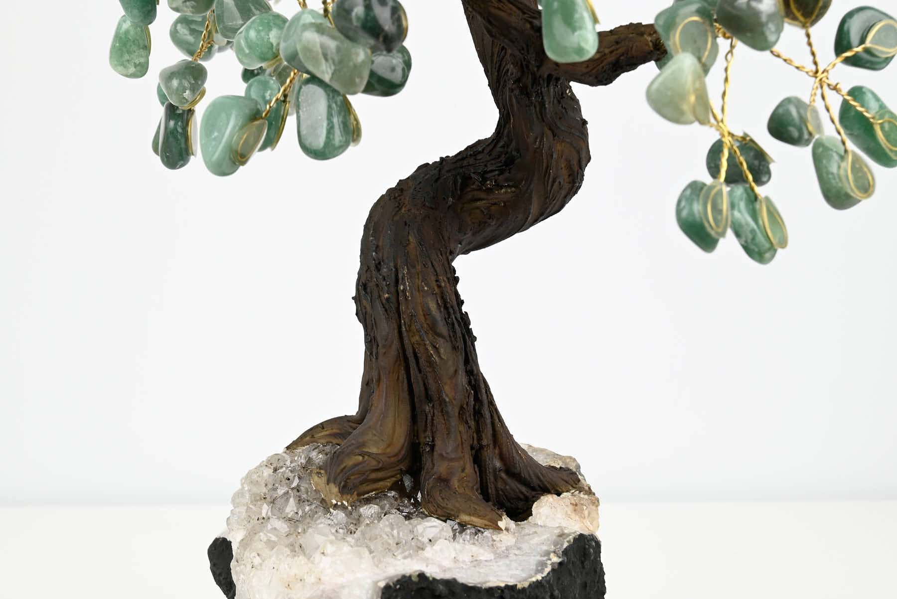 Handmade 36cm Tall Gemstone Tree with Amethyst base and 180 Green Quartz gems - #TRGREE-36003