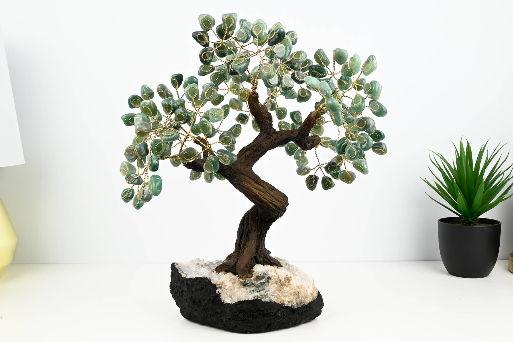Handmade 36cm Tall Gemstone Tree with Amethyst base and 180 Green Quartz gems - #TRGREE-36003