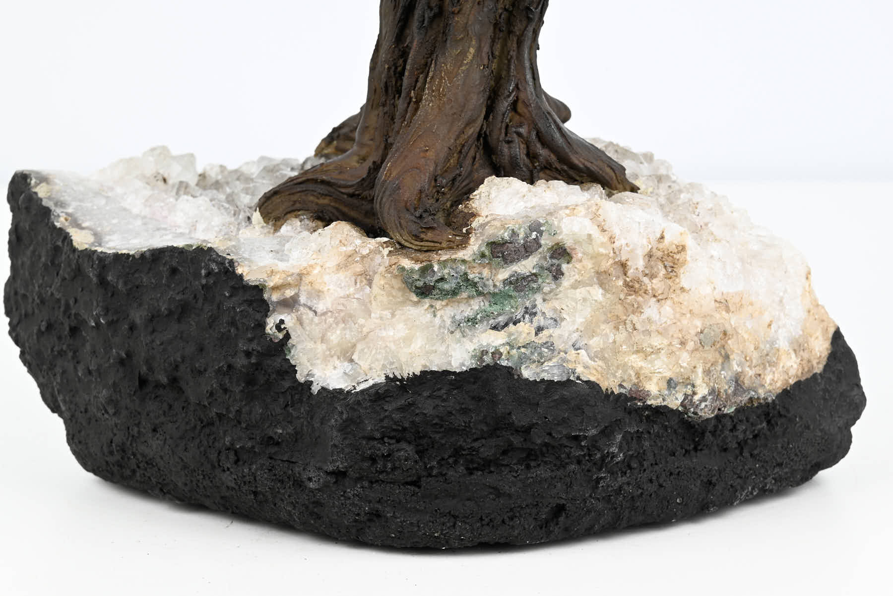 Handmade 36cm Tall Gemstone Tree with Amethyst base and 180 Green Quartz gems - #TRGREE-36003