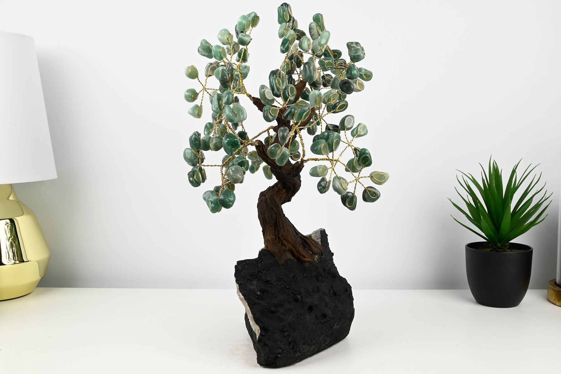 Handmade 40cm Tall Gemstone Tree with Amethyst base and 180 Green Quartz gems - #TRGREE-36001