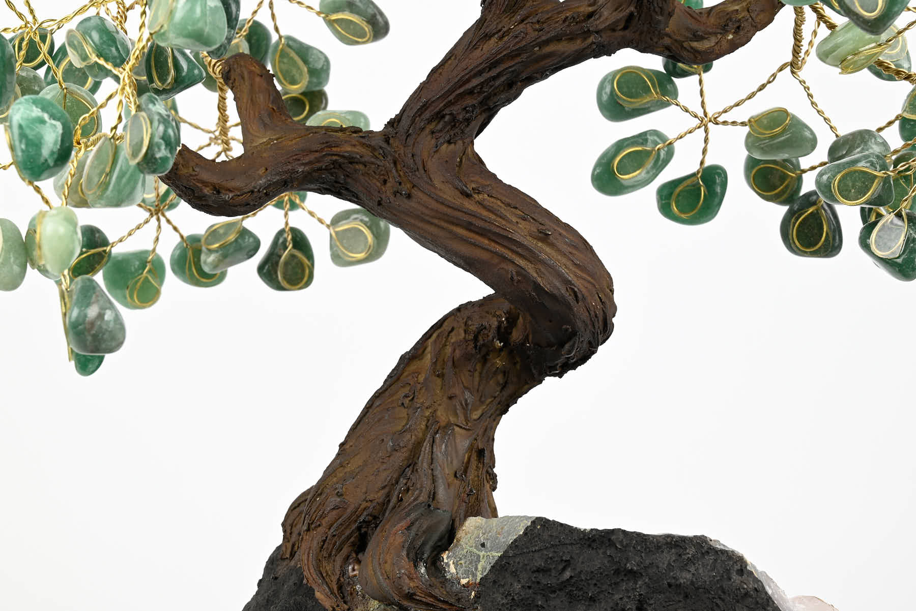 Handmade 40cm Tall Gemstone Tree with Amethyst base and 180 Green Quartz gems - #TRGREE-36001