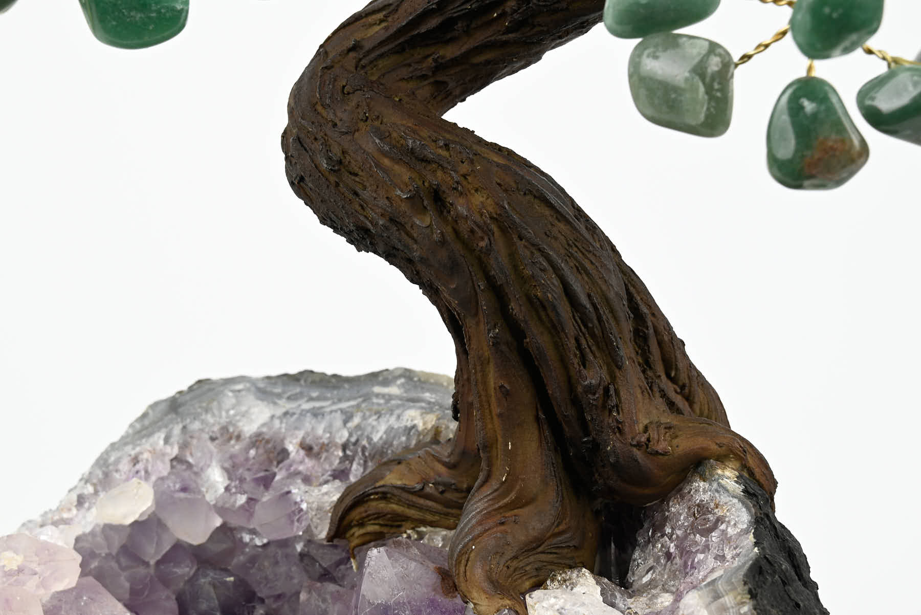 Handmade 40cm Tall Gemstone Tree with Amethyst base and 180 Green Quartz gems - #TRGREE-36001