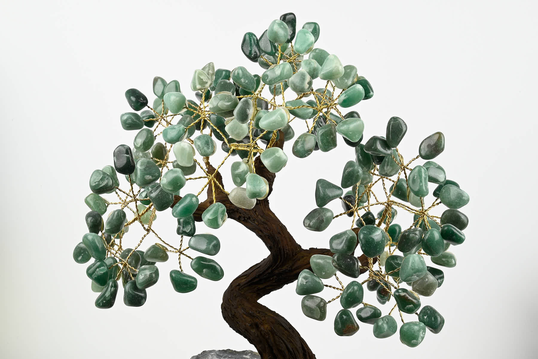 Handmade 40cm Tall Gemstone Tree with Amethyst base and 180 Green Quartz gems - #TRGREE-36001