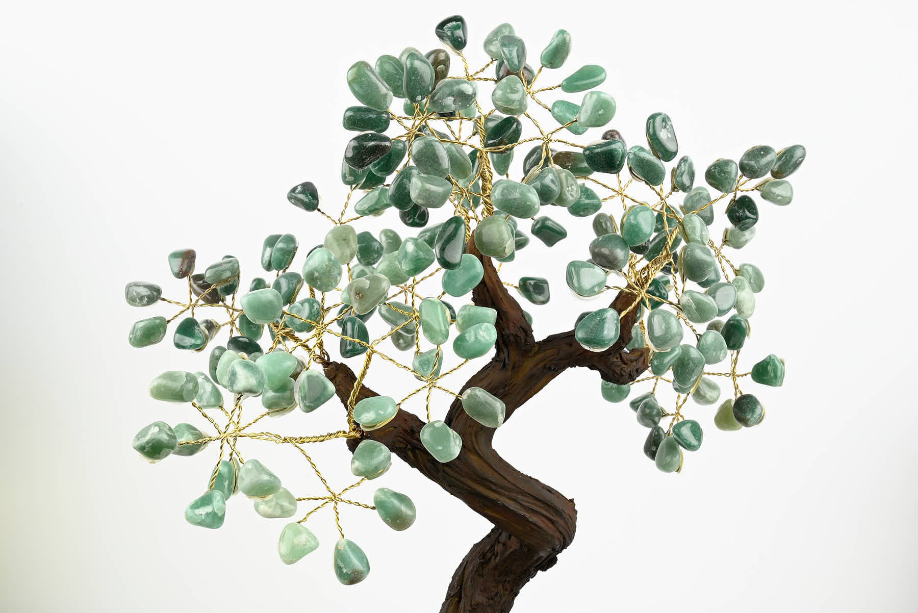 Handmade 38cm Tall Gemstone Tree with Amethyst base and 180 Green Quartz gems - #TRGREE-36004
