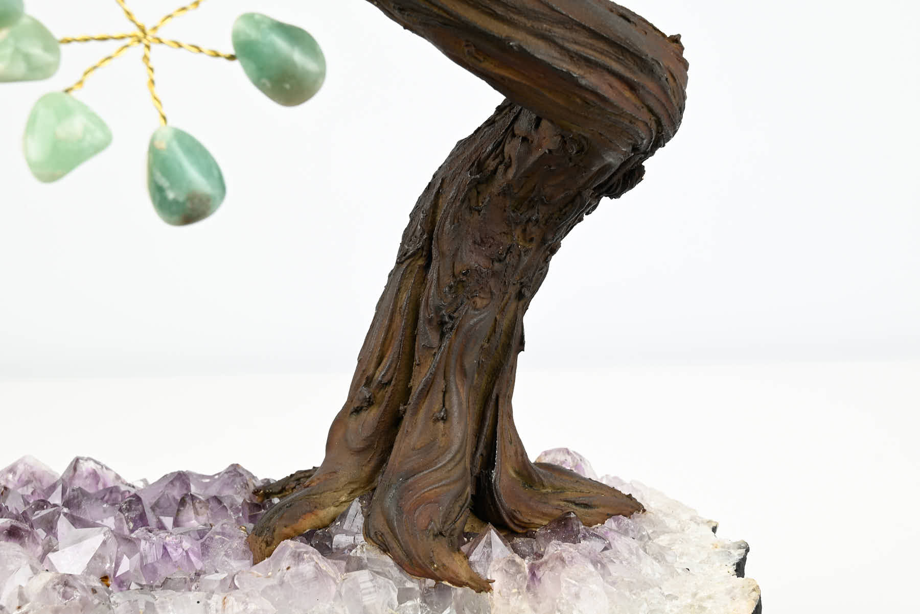 Handmade 38cm Tall Gemstone Tree with Amethyst base and 180 Green Quartz gems - #TRGREE-36004