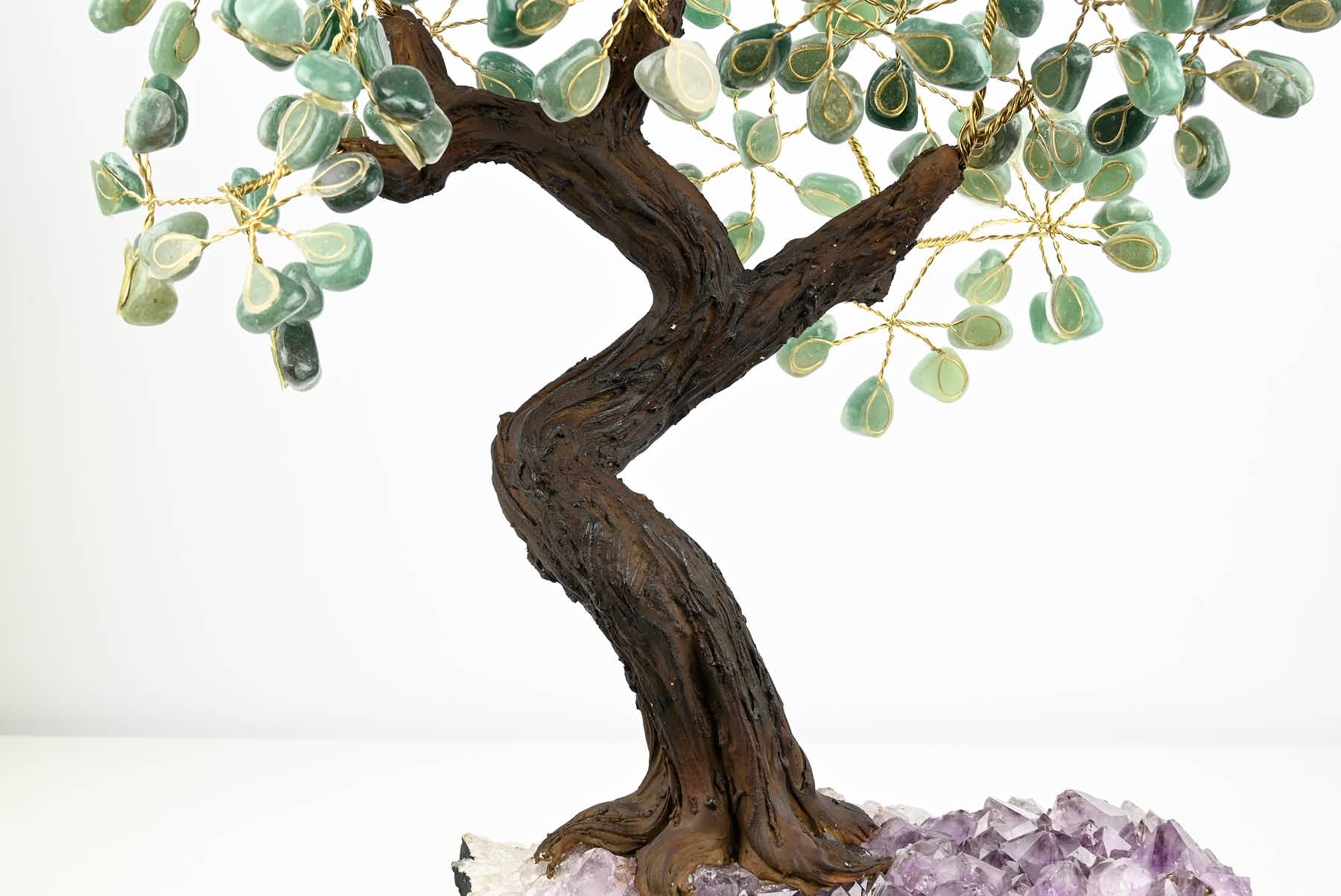 Handmade 38cm Tall Gemstone Tree with Amethyst base and 180 Green Quartz gems - #TRGREE-36004