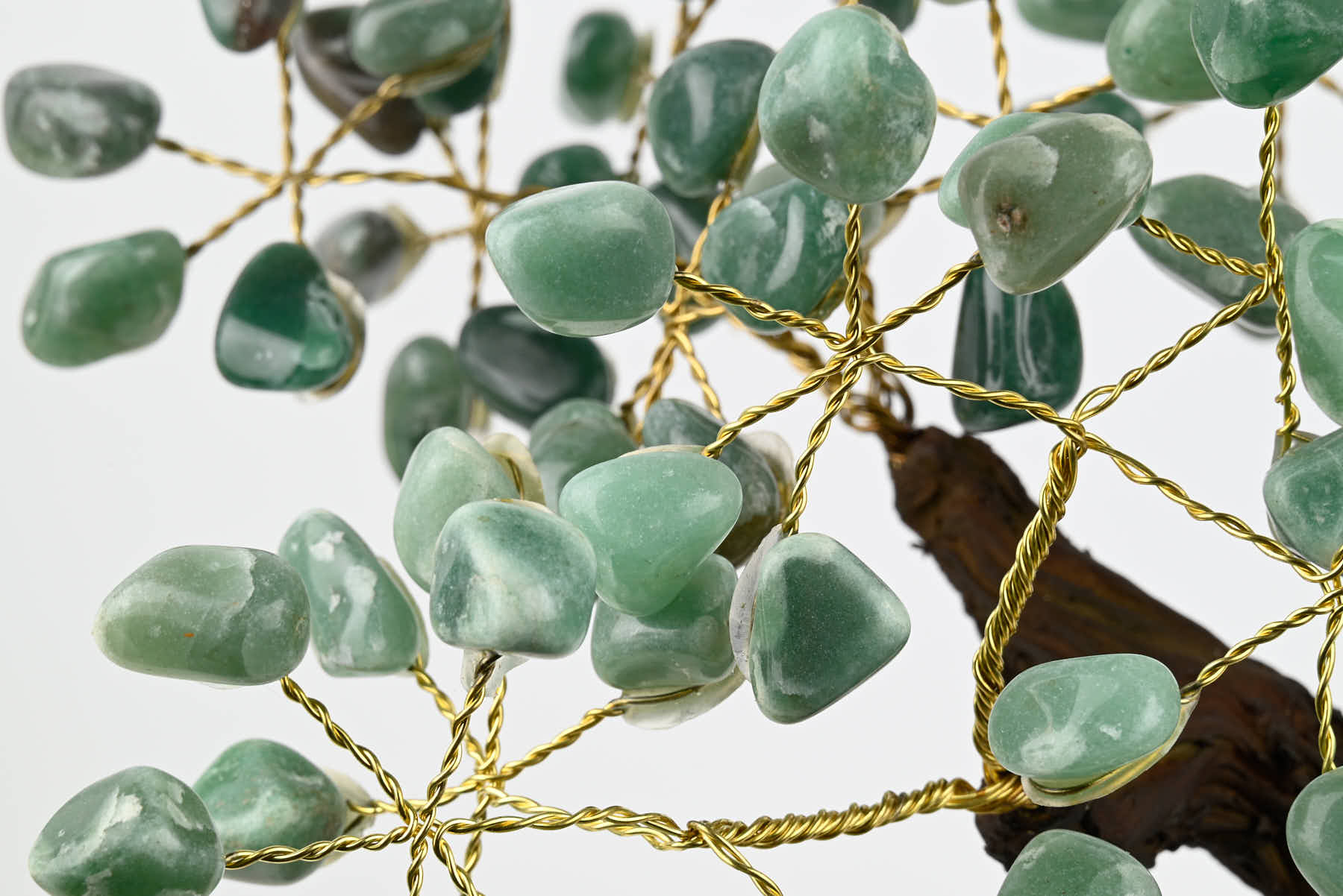 Handmade 38cm Tall Gemstone Tree with Amethyst base and 180 Green Quartz gems - #TRGREE-36004