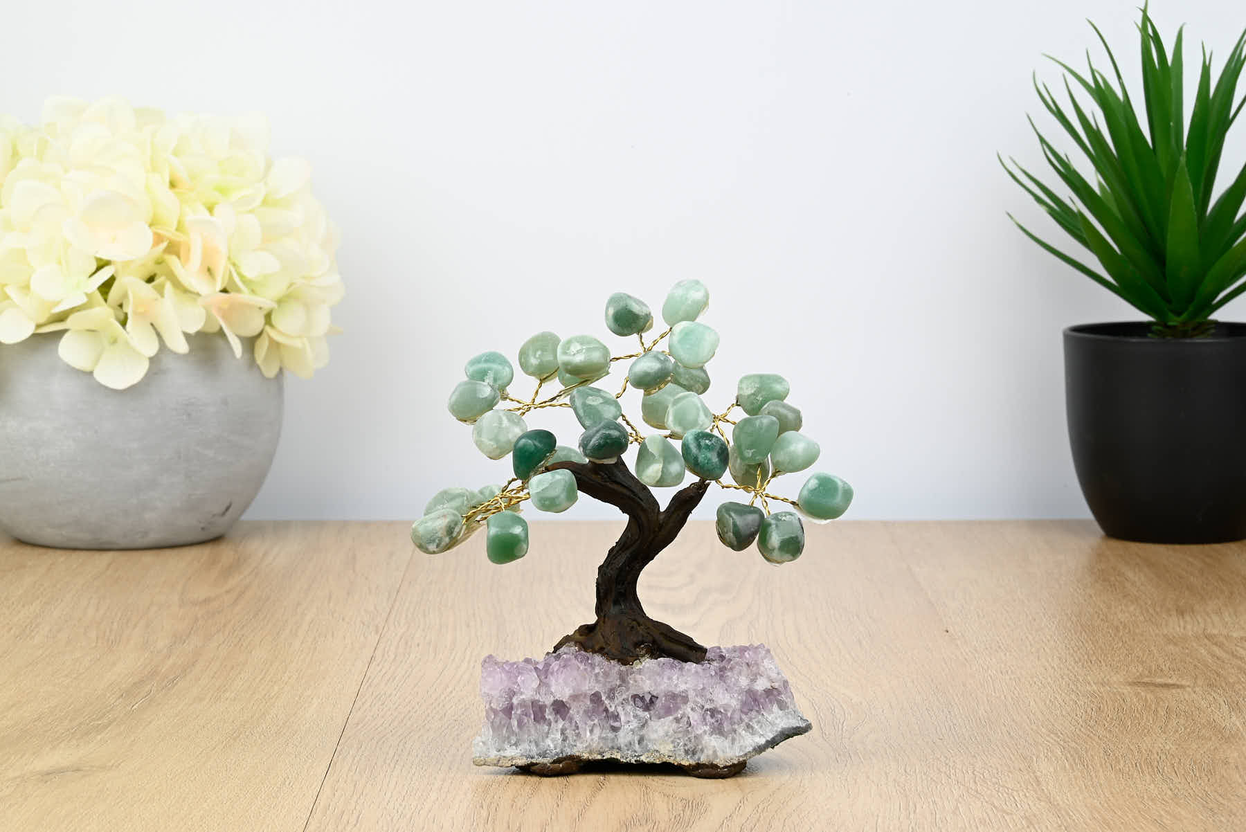 Handmade 13cm Tall Gemstone Tree with Amethyst base and 35 gems