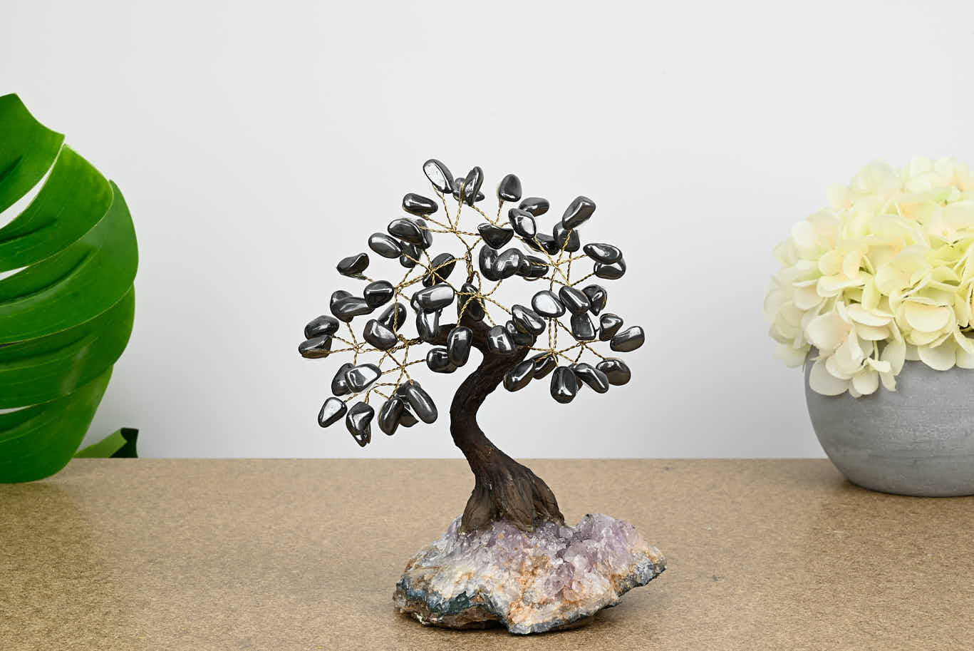 Handmade 19cm Tall Gemstone Tree with Amethyst base and 60 gems