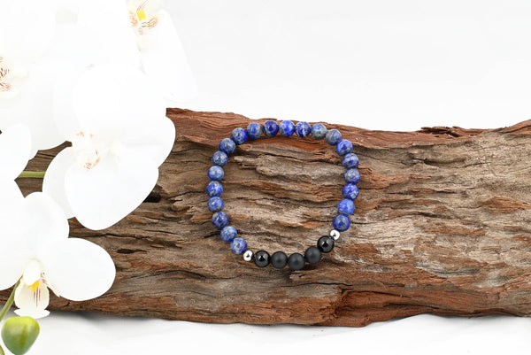 Lapis Lazuli and Agate Beaded Stretch Bracelet - JWL-50032