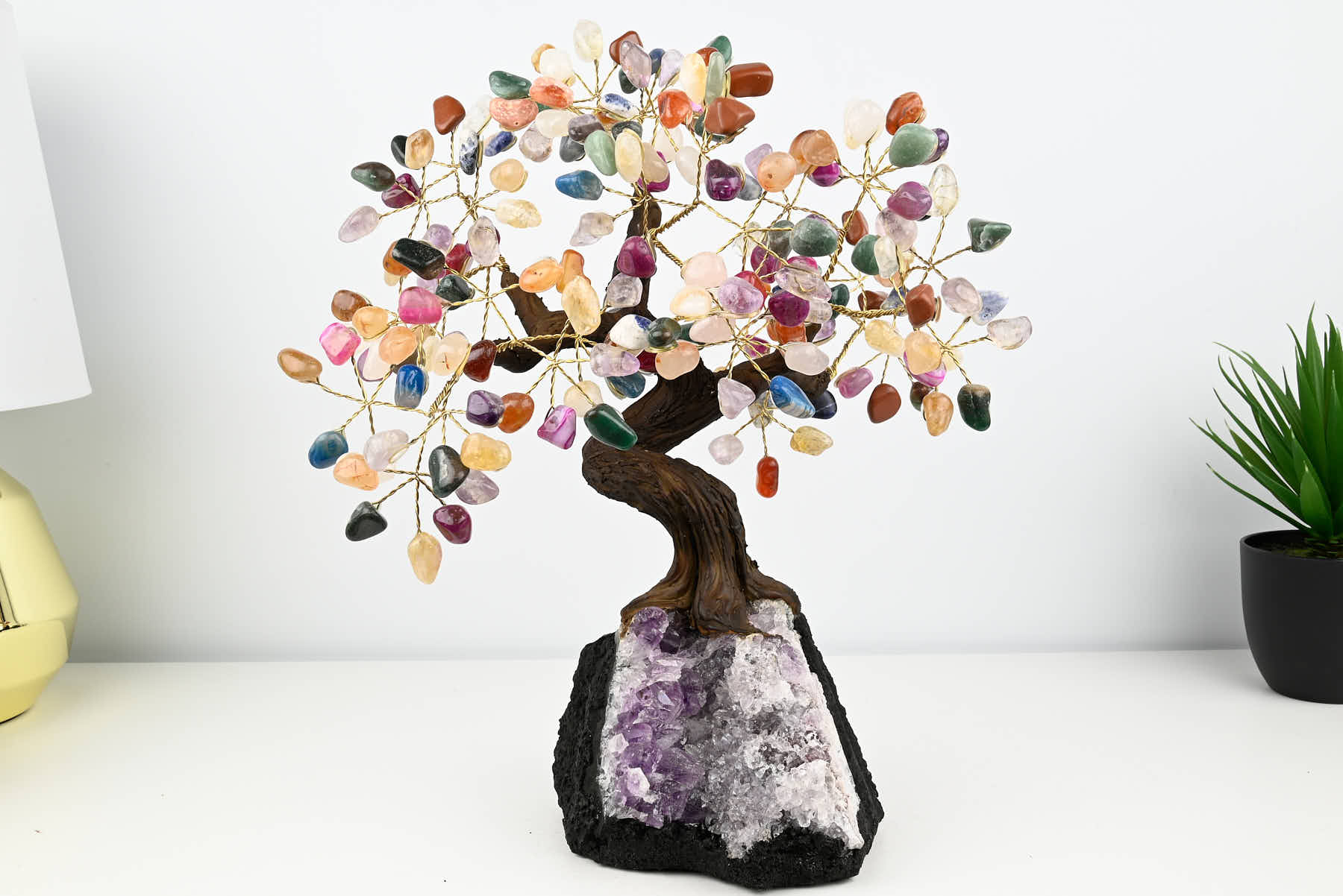 Handmade 36cm Tall Gemstone Tree with Amethyst base and 180 Mixed gems - #TRMIXE-36004