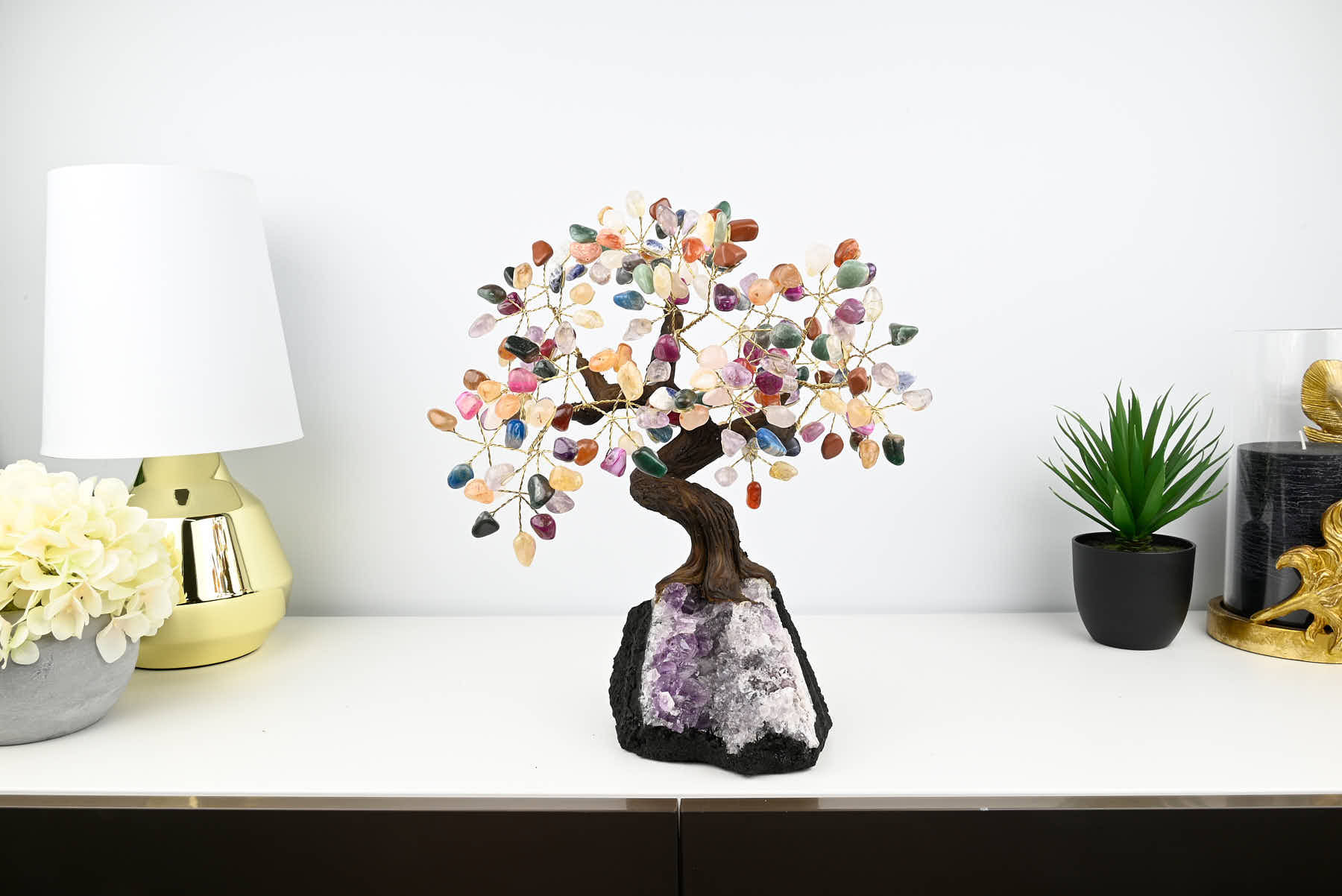 Handmade 36cm Tall Gemstone Tree with Amethyst base and 180 Mixed gems - #TRMIXE-36004