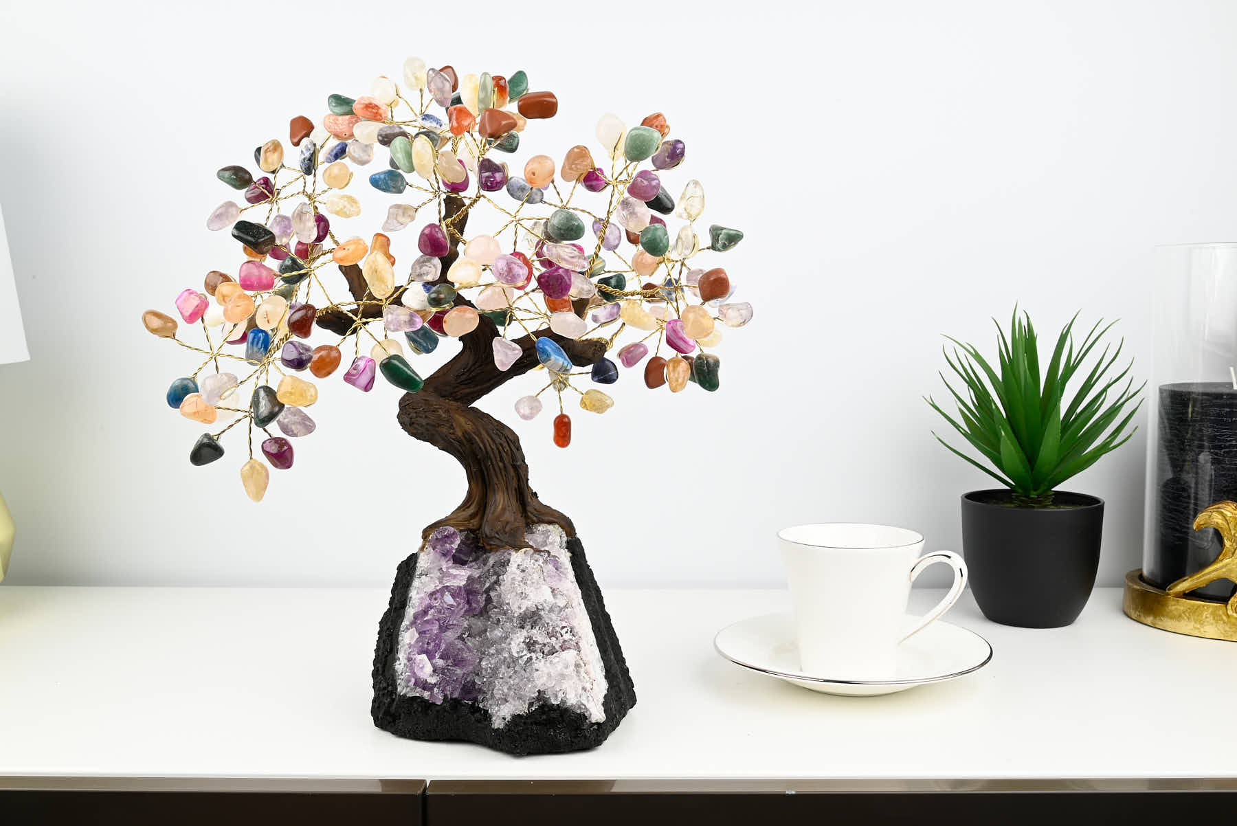 Handmade 36cm Tall Gemstone Tree with Amethyst base and 180 Mixed gems - #TRMIXE-36004
