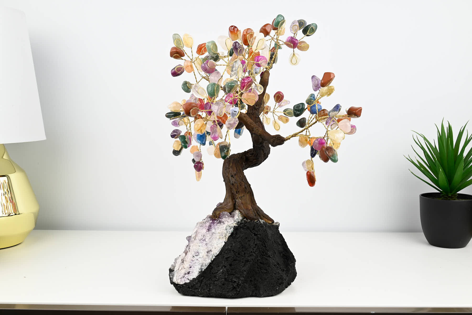Handmade 36cm Tall Gemstone Tree with Amethyst base and 180 Mixed gems - #TRMIXE-36004