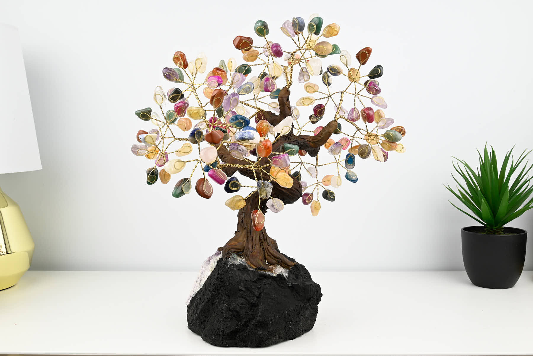 Handmade 36cm Tall Gemstone Tree with Amethyst base and 180 Mixed gems - #TRMIXE-36004