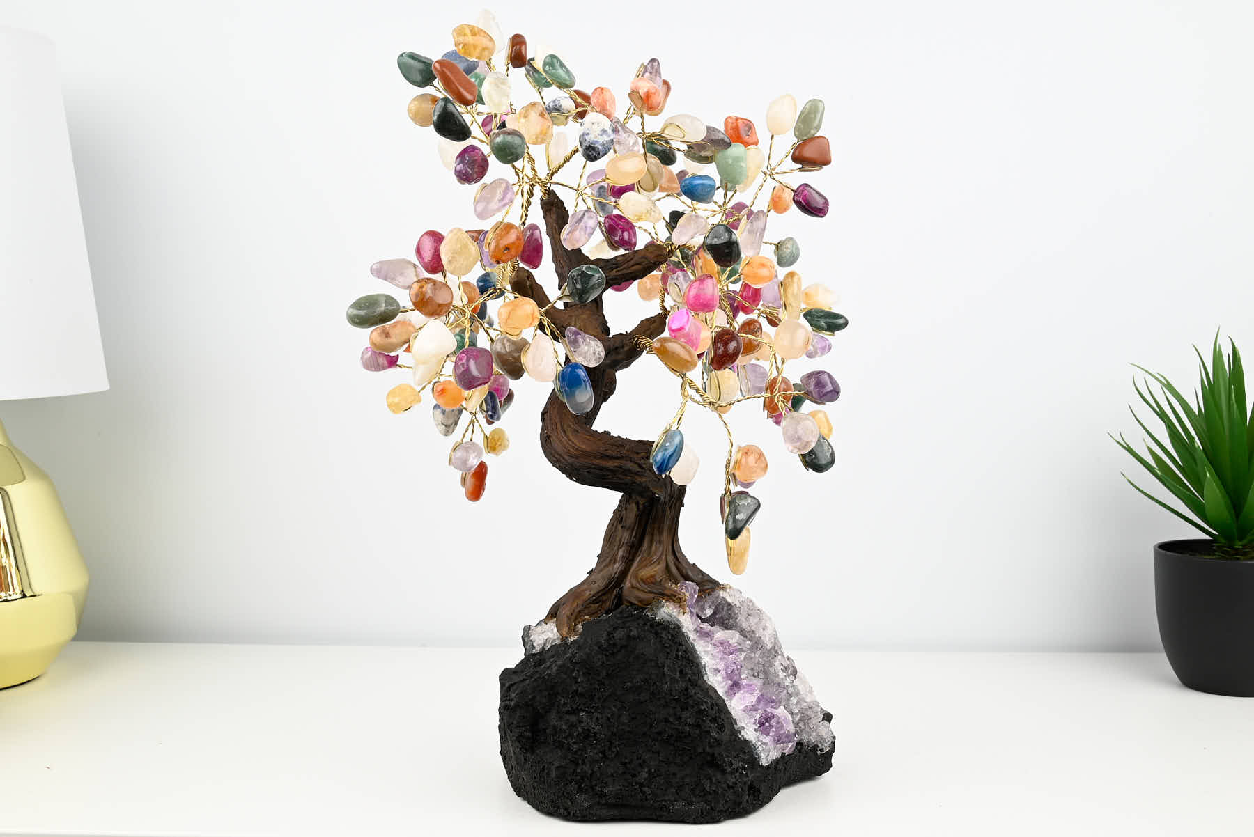 Handmade 36cm Tall Gemstone Tree with Amethyst base and 180 Mixed gems - #TRMIXE-36004