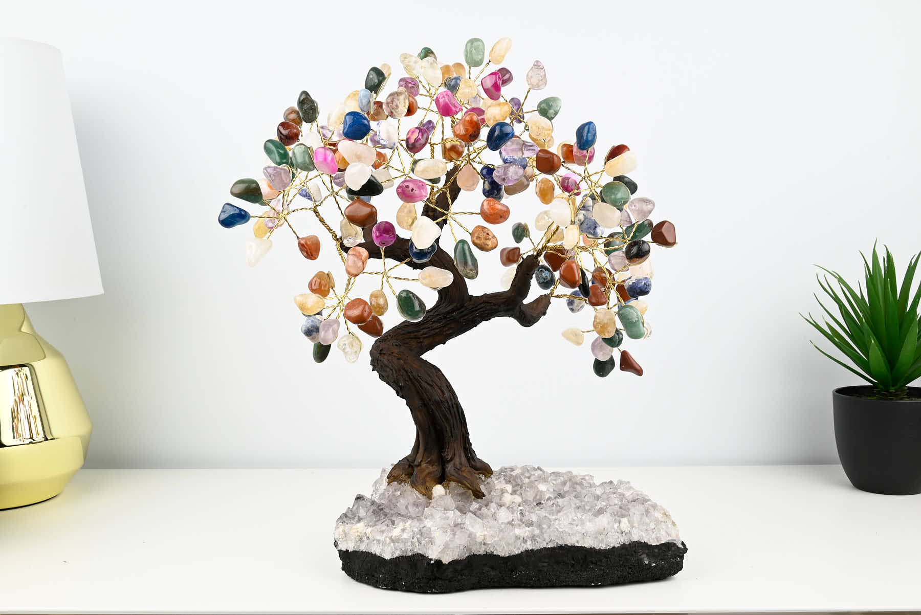 Handmade 36cm Tall Gemstone Tree with Amethyst base and 180 Mixed gems - #TRMIXE-36005
