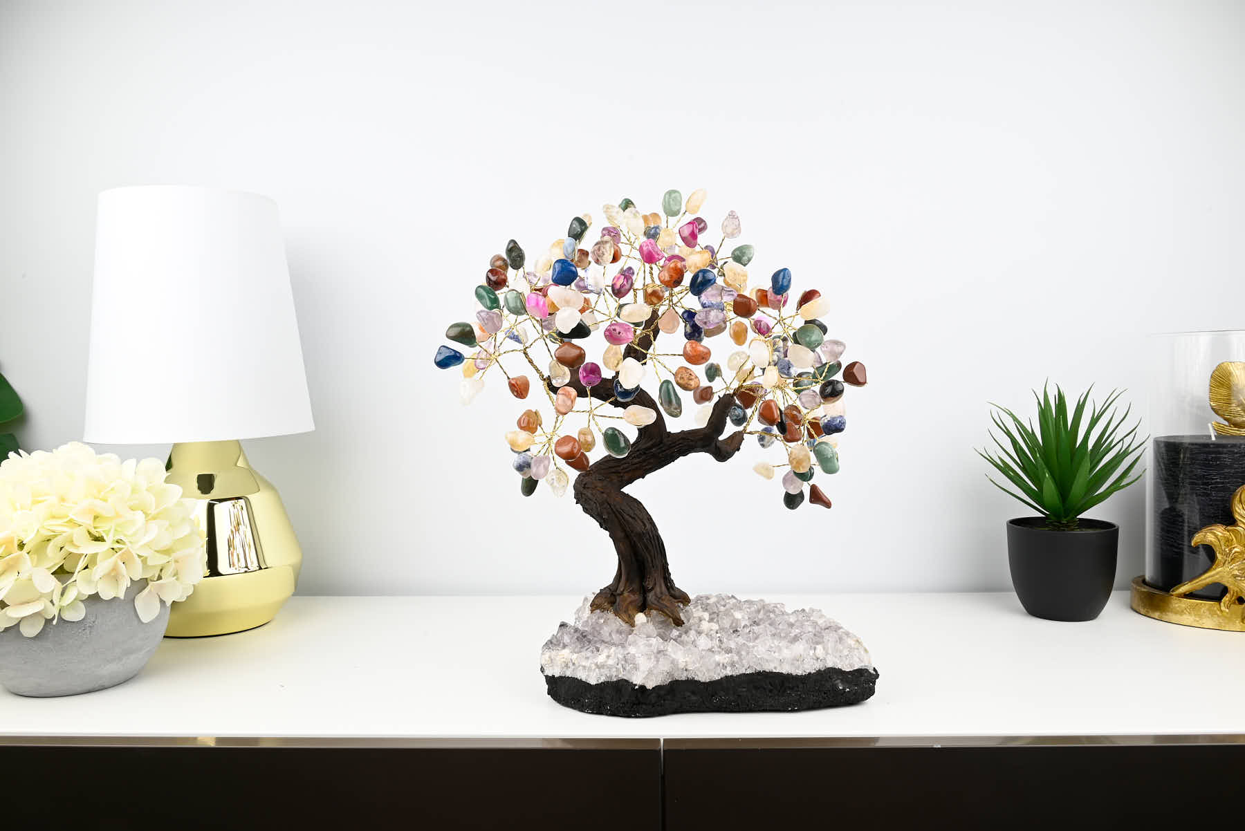 Handmade 36cm Tall Gemstone Tree with Amethyst base and 180 Mixed gems - #TRMIXE-36005
