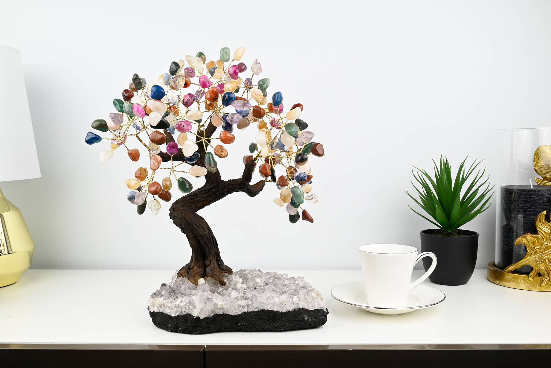 Handmade 36cm Tall Gemstone Tree with Amethyst base and 180 Mixed gems - #TRMIXE-36005