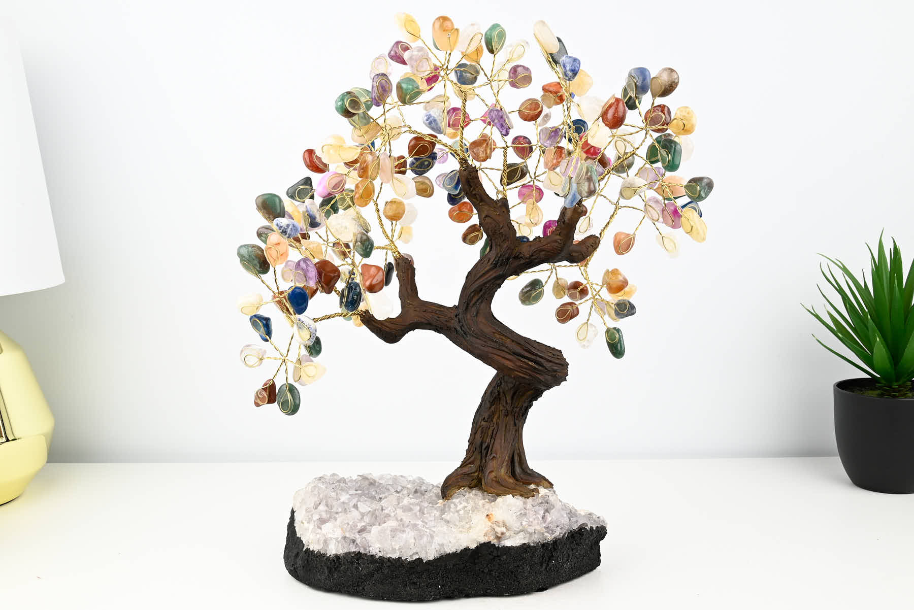 Handmade 36cm Tall Gemstone Tree with Amethyst base and 180 Mixed gems - #TRMIXE-36005