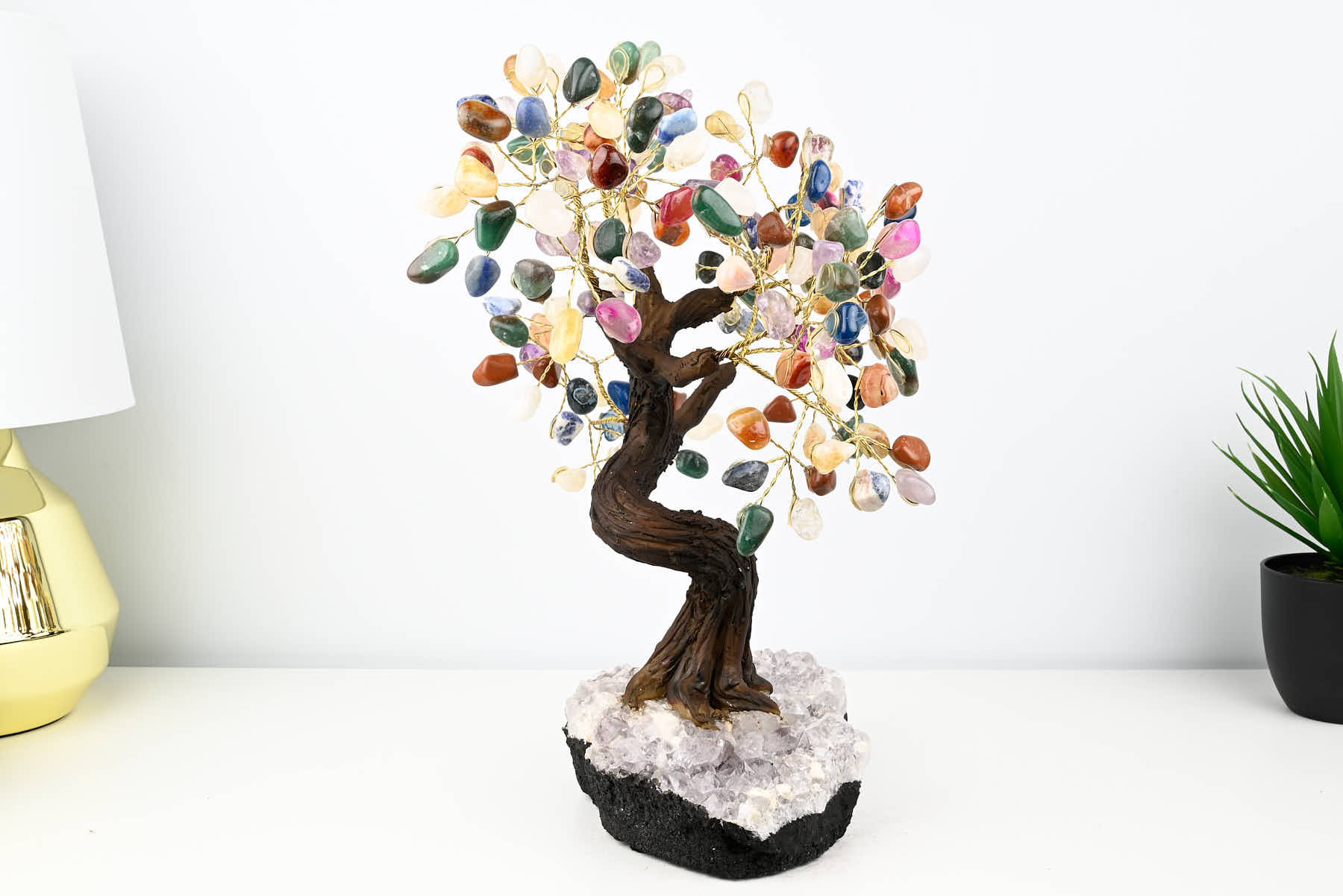 Handmade 36cm Tall Gemstone Tree with Amethyst base and 180 Mixed gems - #TRMIXE-36005